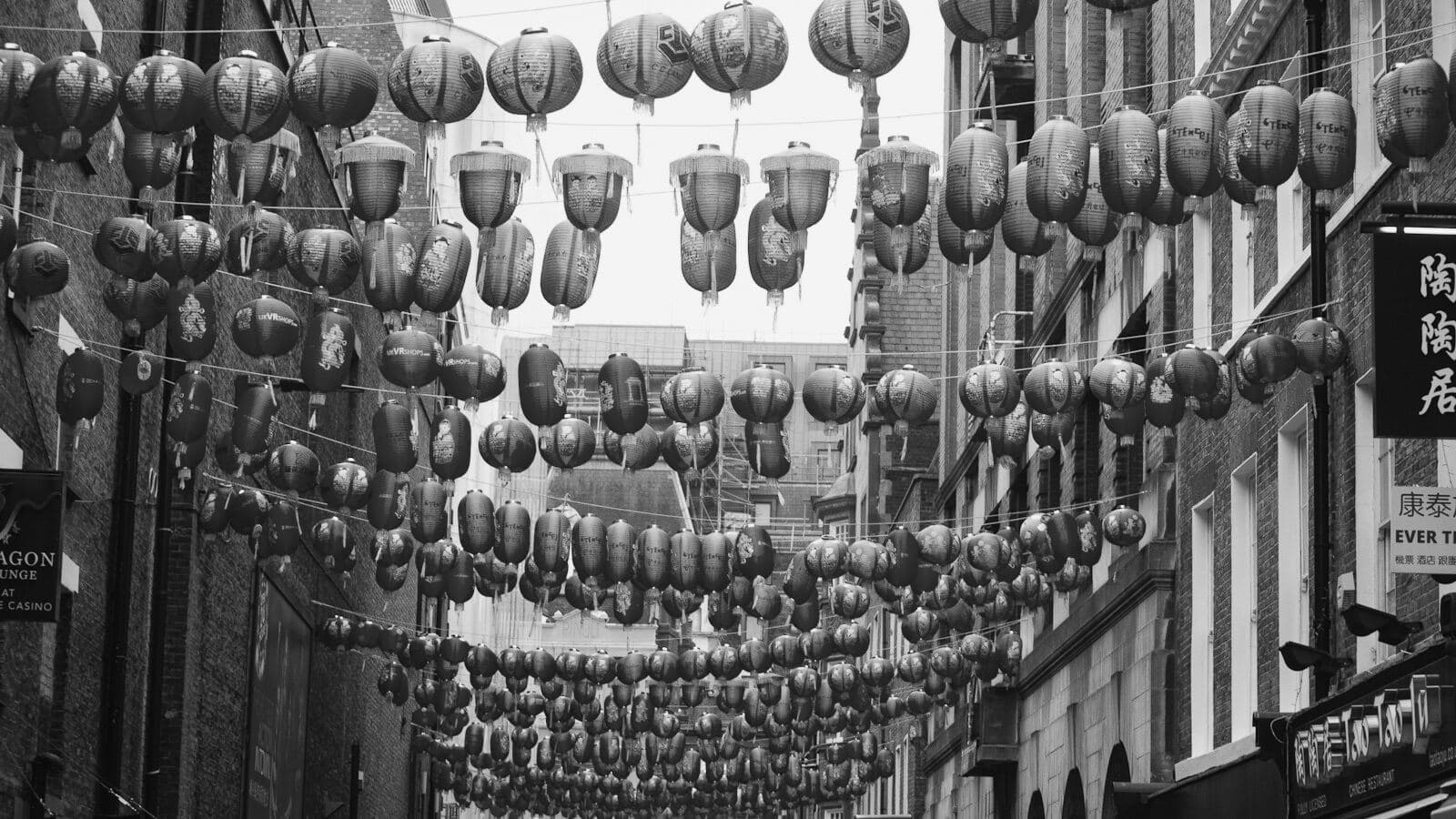 Street decorated with hundreds of lanterns for Chinese New Year