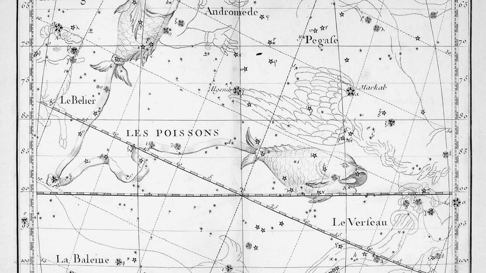 La constelación de Piscis en un atlas celeste de 1795
