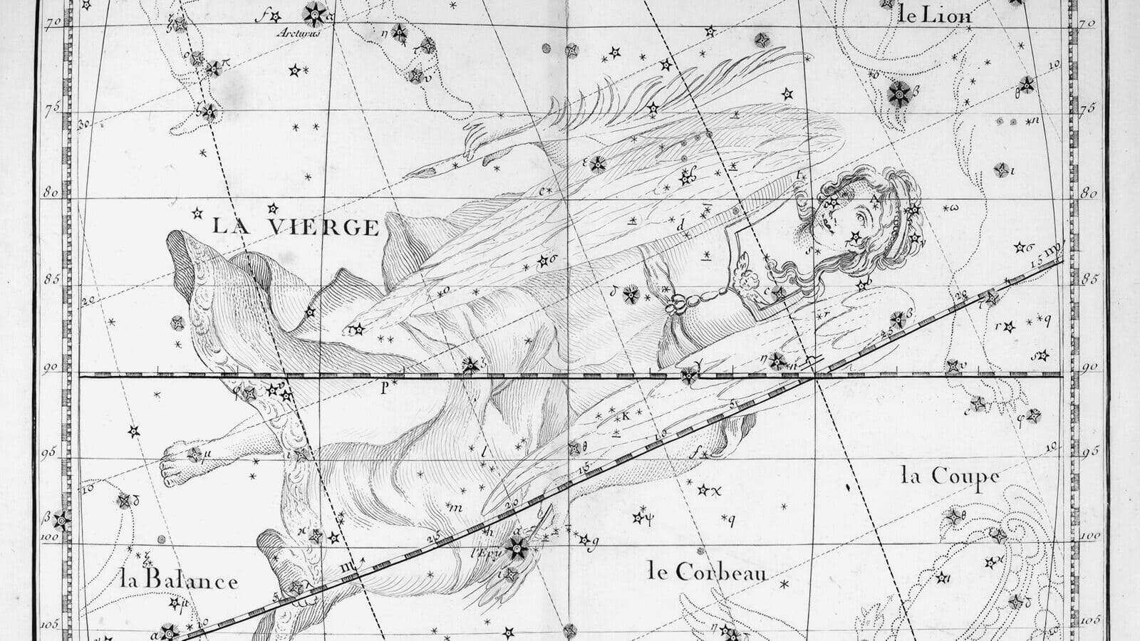 La constelación de Virgo en un atlas celeste de 1795