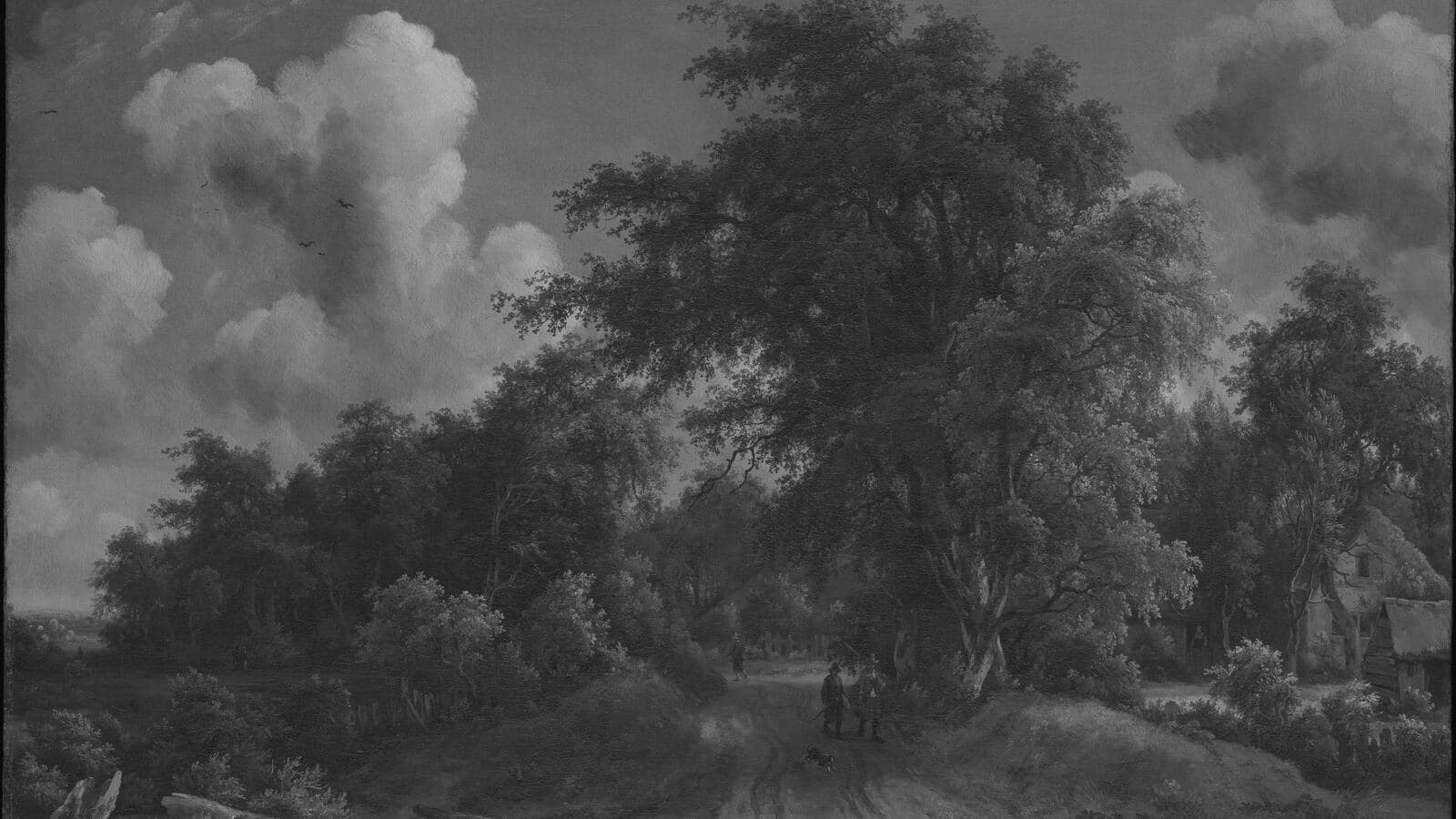 A dirt road among trees, painted by Meindert Hobbema around 1670