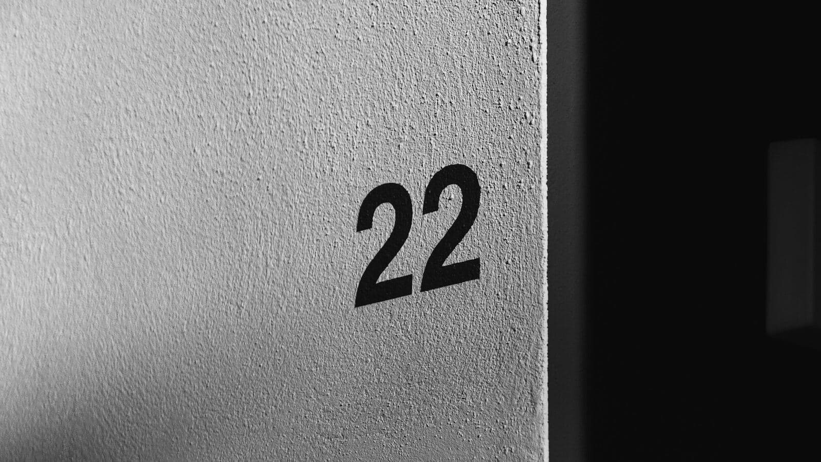 The number 22 on a plain wall